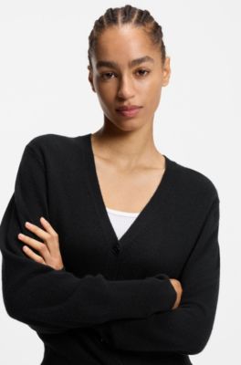 Ribbed-trim cardigan in cashmere, Black