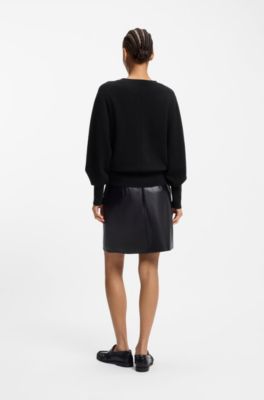 Ribbed-trim cardigan in cashmere, Black