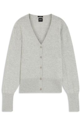 C&aacute;rdigan relaxed fit de cashmere con ribetes de canal&eacute;, Gris claro