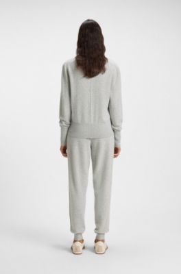 Ribbed-trim cardigan in cashmere, Light Grey
