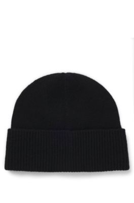 Gorro de punto de cashmere con placa con logo, Negro