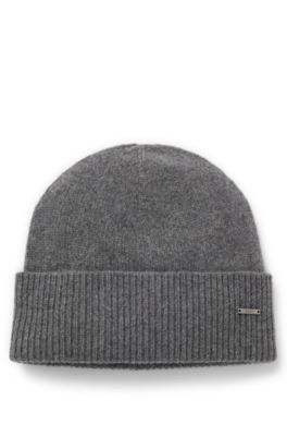 Logo-plaque beanie hat in cashmere, Grey