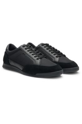 Low-top trainers with suede and faux leather, Black