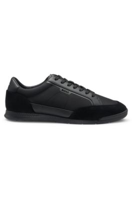 Low-top trainers with suede and faux leather, Black