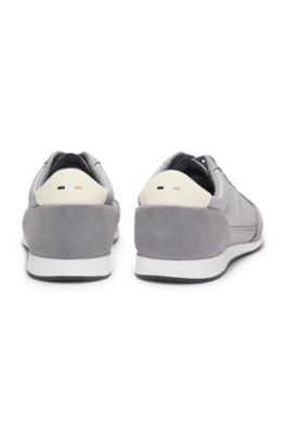 Low-top trainers with suede and faux leather, Grey