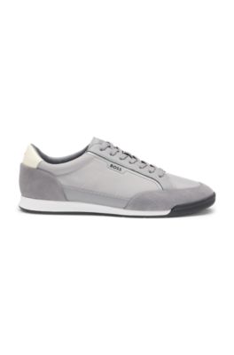 Low-top trainers with suede and faux leather, Grey