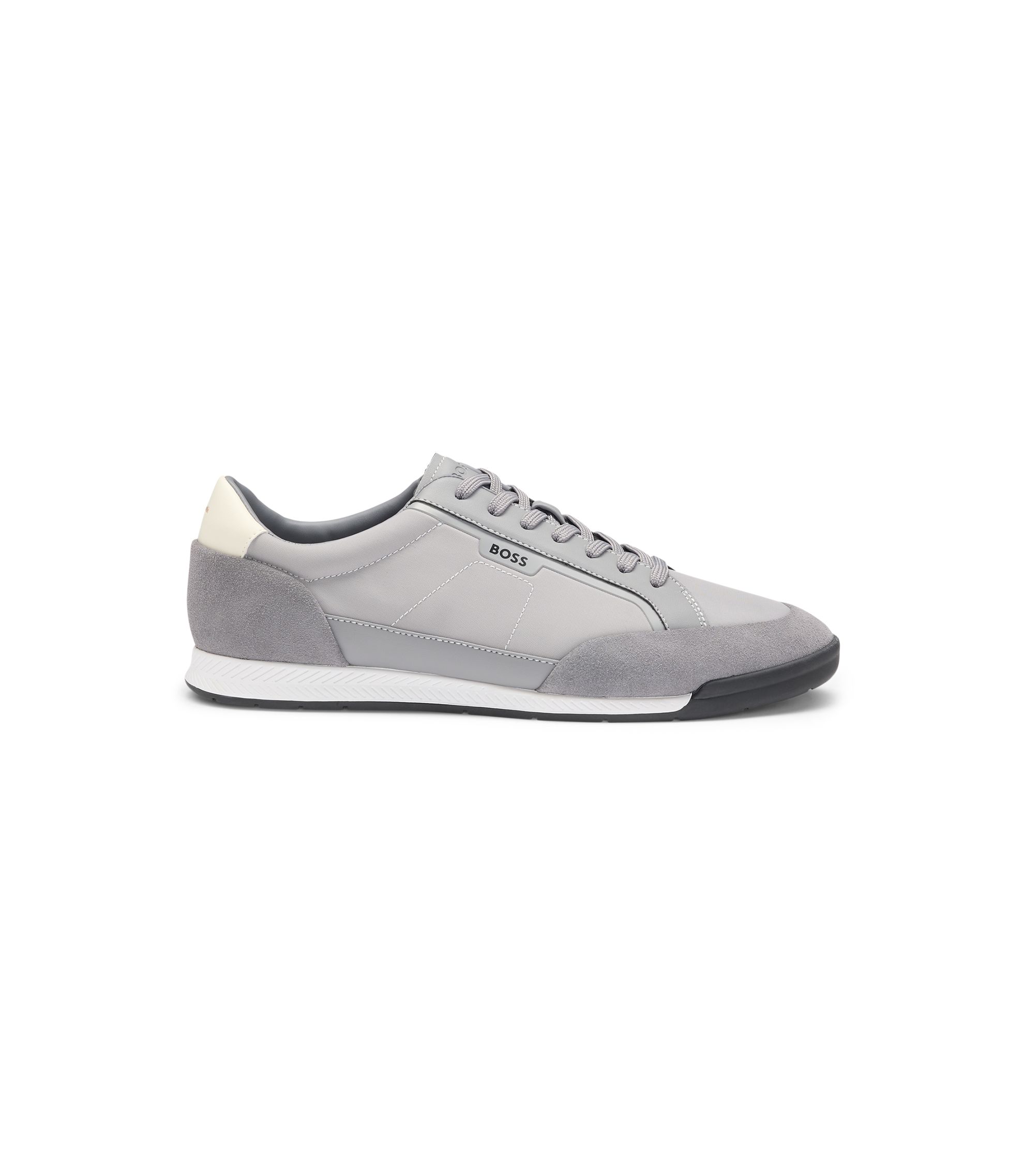 BOSS HUGO BOSS MEN\'S BELWARD LUXURY LEATHER LOW TOP TRAINERS BOSS - Low-top trainers with woven and grained effects - Black main image 4