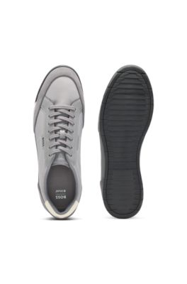 Low-top trainers with suede and faux leather, Grey