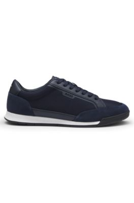 Low-top trainers with suede and faux leather, Dark Blue