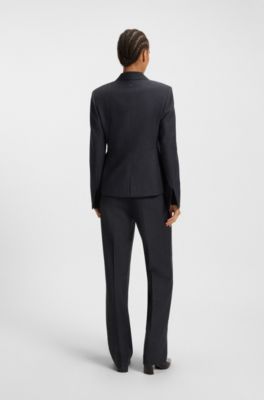 Striped slim-fit blazer in virgin wool, Dark Blue