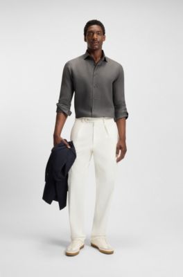 Camisa regular fit BECKHAM x BOSS de lino, Verde