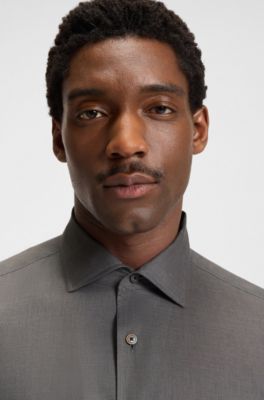 Camisa regular fit BECKHAM x BOSS de lino, Verde