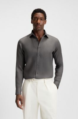 BECKHAM x BOSS regular-fit-shirt in linen, Green