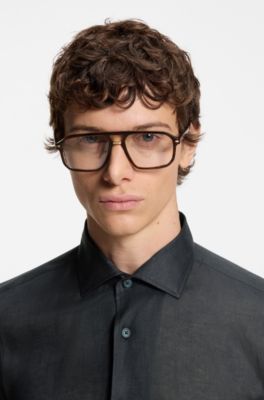 BECKHAM x BOSS regular-fit-shirt in linen, Dark Blue