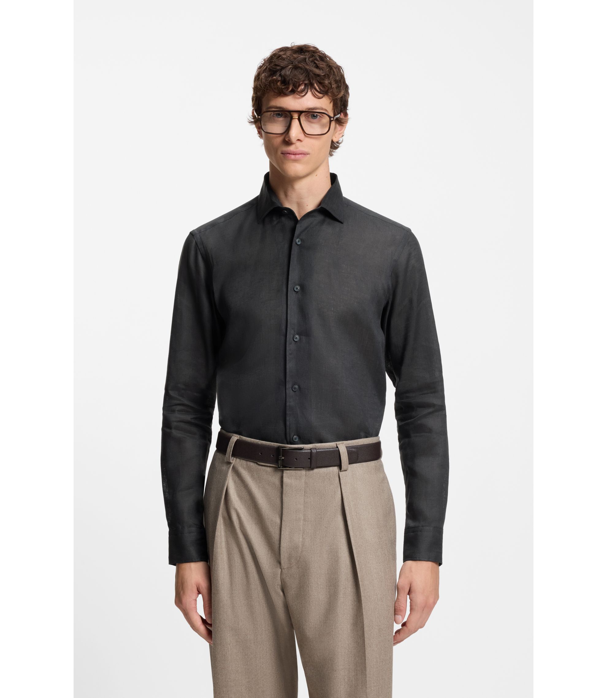 BOSS - BECKHAM x BOSS regular-fit-shirt in linen - Dark Blue