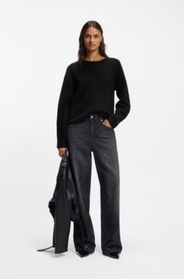 Jersey relaxed fit con detalles de punto abierto, Negro