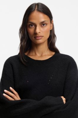 Jersey relaxed fit con detalles de punto abierto, Negro