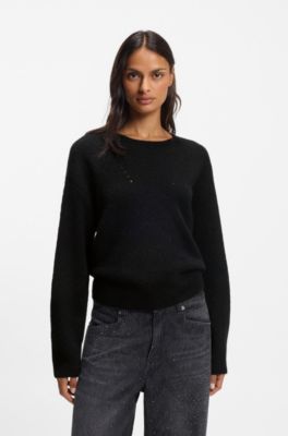 Relaxed-fit sweater with open-knit details, Black