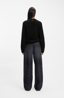 Jersey relaxed fit con detalles de punto abierto, Negro