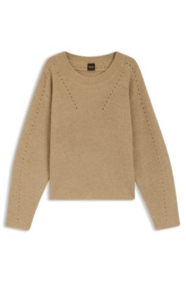 Relaxed-fit sweater with open-knit details, Brown