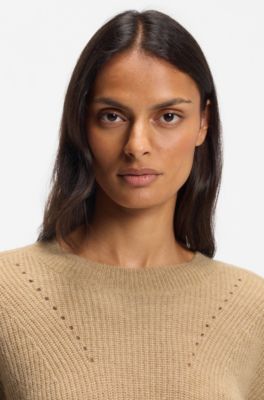 Relaxed-fit sweater with open-knit details, Brown