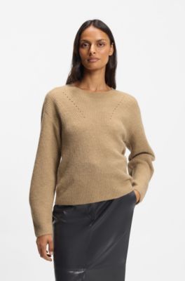 Jersey relaxed fit con detalles de punto abierto, Marr&oacute;n