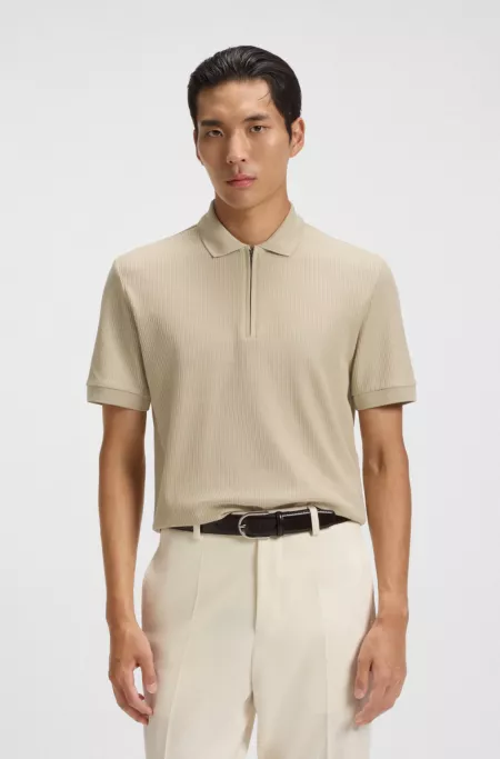 Zip-placket polo shirt in structured cotton