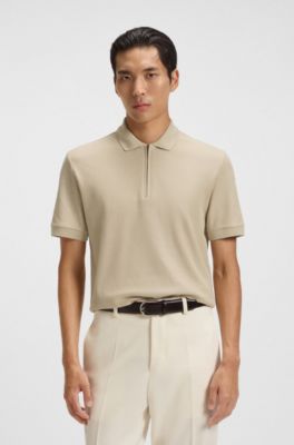 Polo de algod&oacute;n estructurado con tapeta de cremallera, Beige claro