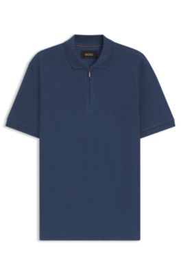 Polo de algod&oacute;n estructurado con tapeta de cremallera, Celeste