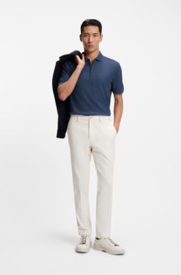 Zip-placket polo shirt in structured cotton, Light Blue