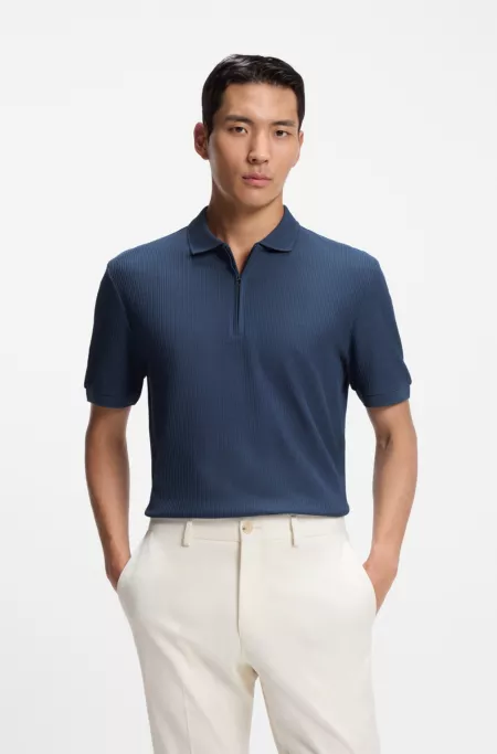 Zip-placket polo shirt in structured cotton