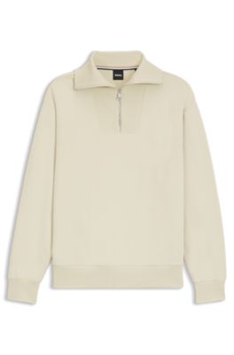 Peached-cotton sweatshirt with ribbed zip neck, White