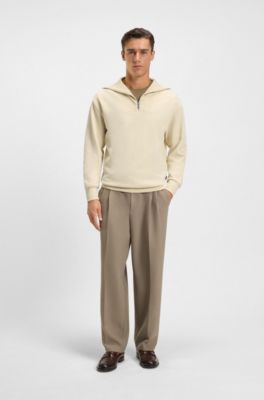 Peached-cotton sweatshirt with ribbed zip neck, White