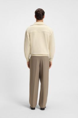 Peached-cotton sweatshirt with ribbed zip neck, White