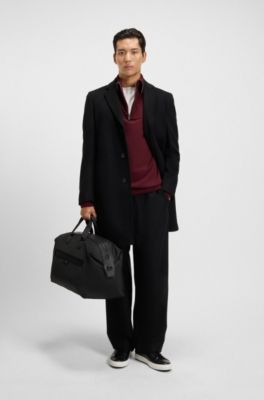 Peached-cotton sweatshirt with ribbed zip neck, Dark Red