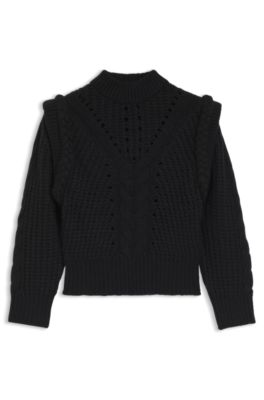 Italian-yarn sweater with structured knit, Black