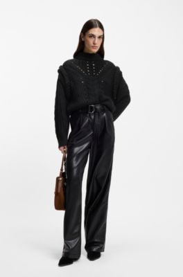 Italian-yarn sweater with structured knit, Black