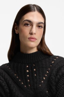Italian-yarn sweater with structured knit, Black