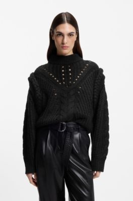 Italian-yarn sweater with structured knit, Black