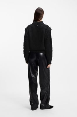 Italian-yarn sweater with structured knit, Black