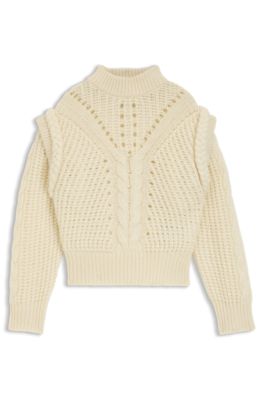 Italian-yarn sweater with structured knit, White