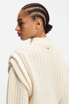 Italian-yarn sweater with structured knit, White