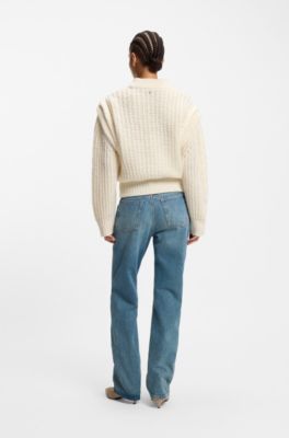 Italian-yarn sweater with structured knit, White