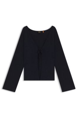 Knitted cardigan with tie closure, Dark Blue