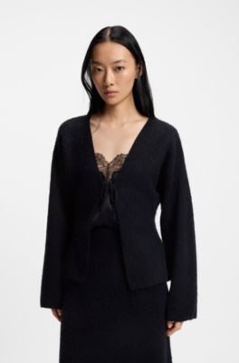 Knitted cardigan with tie closure, Dark Blue
