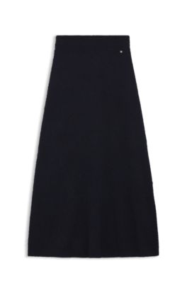 Falda de punto con colgante de logo, Azul oscuro