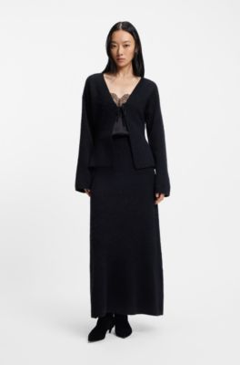 Falda de punto con colgante de logo, Azul oscuro