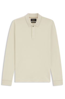 Polo en algod&oacute;n y cachemira con tapeta oculta, Beige claro