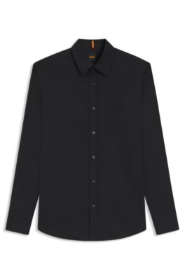Camisa regular fit en dobby de algod&oacute;n el&aacute;stico, Negro