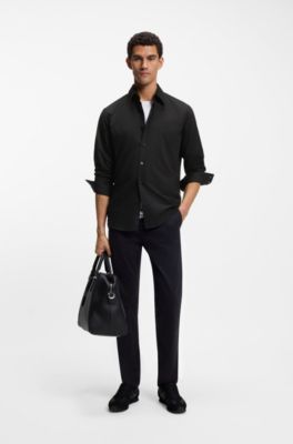 Regular-fit shirt in stretch-cotton dobby, Black